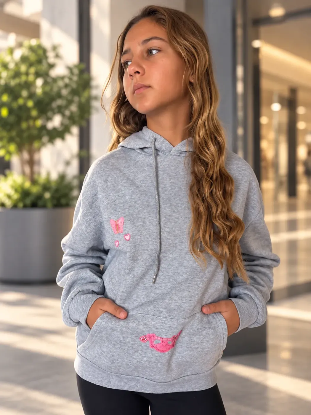 Hoodie Sugar Cloud · Cinza · Butterfly HEY, VALLEY! pronta a enviar, usada por modelo