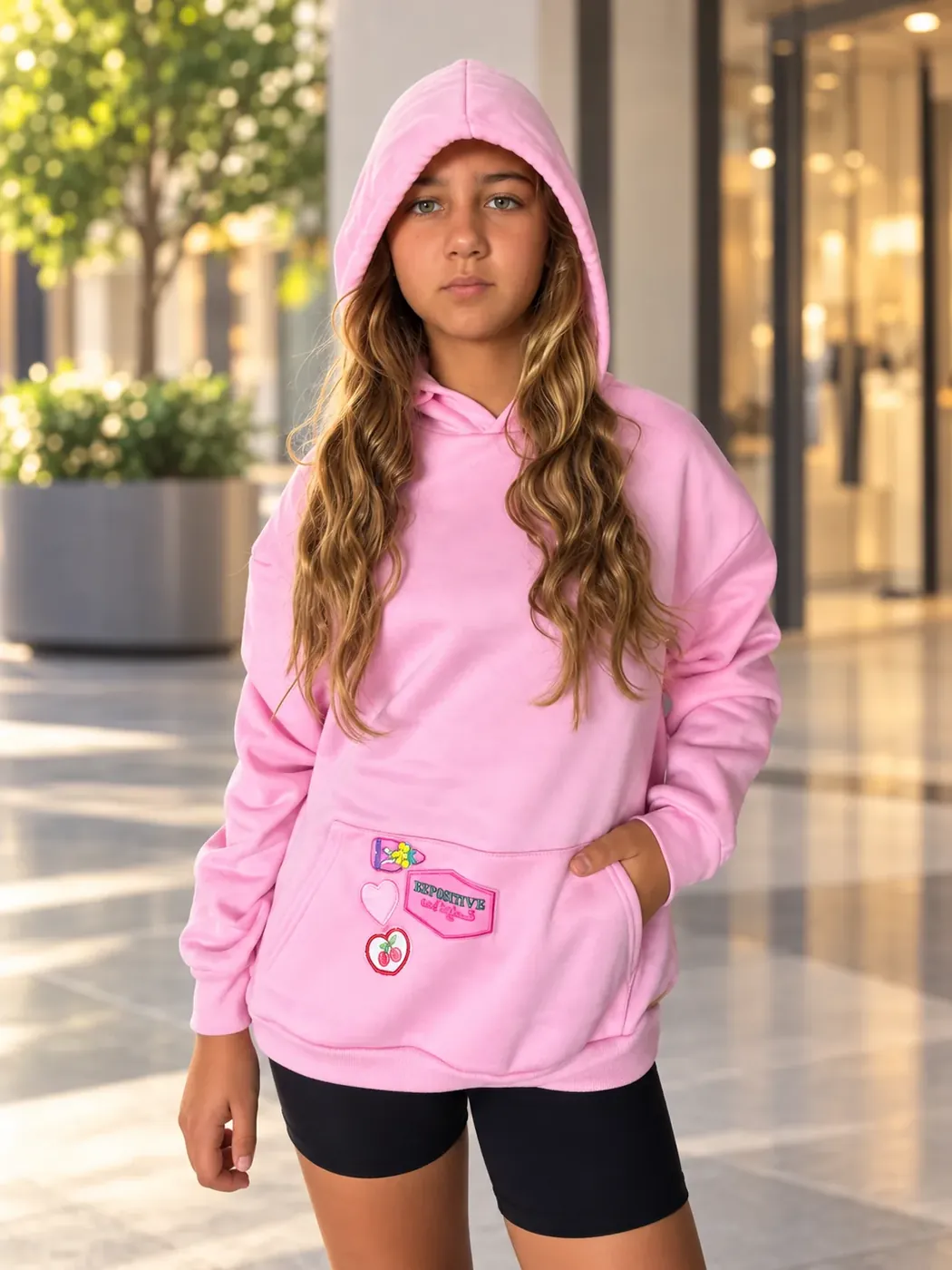 Hoodie Sugar Cloud · Rosa · Positive HEY, VALLEY! pronta a enviar, usada por modelo