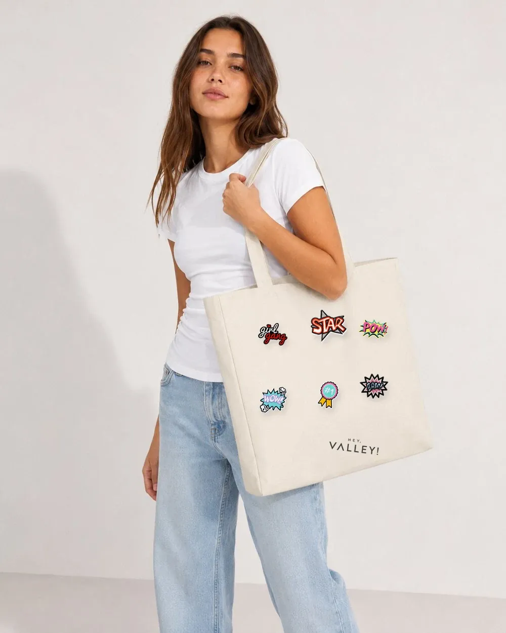 Tote bag de lona bege HEY, VALLEY! tamanho L